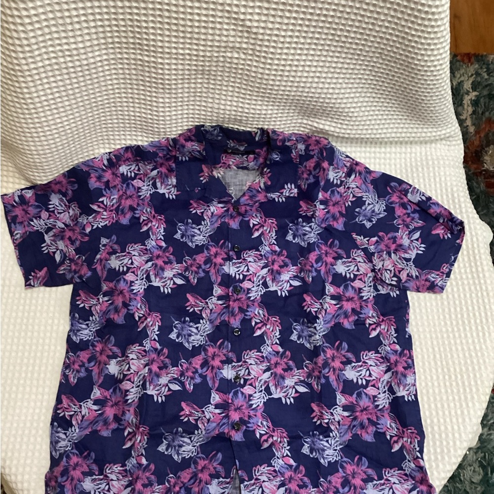Daniel Cremieux Navy and Pink Floral 100% Linen Men's Shirt